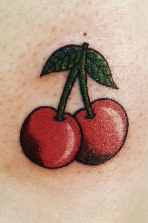 Cherry Tattoo Ideas, Tom Tattoo, Rockabilly Tattoos, Cherry Tattoo, Fruit Tattoo, Cherry Tattoos, Tattoo Shading, Red Ink Tattoos, Just Ink