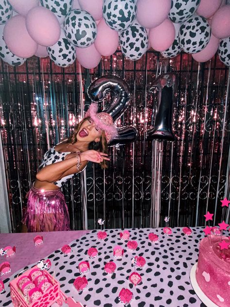 Cow Themed Birthday Party 21, 20th Birthday Ideas Cowgirl, Cow 21st Birthday, Cowgirl Pink Party Ideas, Cowgirl Party Birthday, Cowgirl 22nd Birthday, Preppy Western Birthday Party, 18th Birthday Party Ideas Cowgirl, Pink Cowgirl Aesthetic Birthday