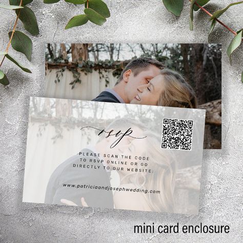 Minimal modern photo QR code wedding RSVP Enclosure Card Classy Minimalist Wedding, Joy Wedding Website, Taupe Wedding, Classy Minimalist, Qr Code Wedding, Rsvp Online, Budget Wedding Invitations, Minimal Photo, Wedding Enclosure Cards