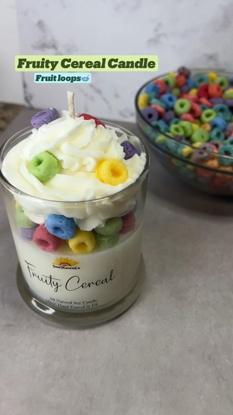 Fruit Loop Candle, Candles Dessert, Desert Candles, Diy Candle Business, Cereal Candle, Fall Candles Diy, Eclectic Candles, Sprinkle Votive Candles, Candles Ideas