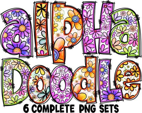 Doodle Fonts Alphabet, Letter Doodle, Spring Sublimation, Flowers Doodle, Clipart Letters, Doodle Font, Calligraphy Doodles, Doodle Flowers, Letters Png