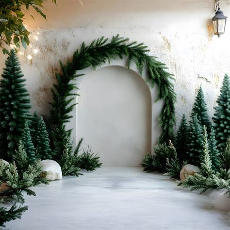 Christmas Photo Opportunity Ideas, Kate Christmas Backdrop, Winter Photo Backdrop Ideas, Church Xmas Decorations, Baby It’s Cold Outside Shower Theme Backdrop, Christmas Party Photo Booth Backdrop, Minimalist Christmas Backdrop, Christmas Doorway Arch, Easy Christmas Backdrops For Pictures