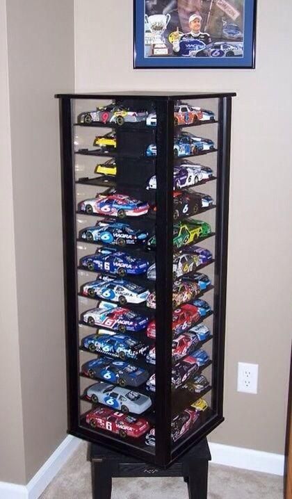 Nascar Display Ideas, Model Car Display Ideas Shelves, Nascar Diecast Display, Speed Champions Display, Model Car Display Ideas, Collectors Room Ideas, Hot Wheels Cars Display, Car Model Display, Diecast Cars Display