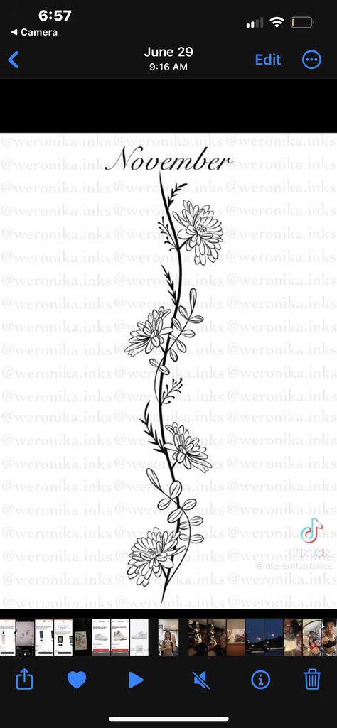 Tattoo Ideas Single Line, November Flower Tattoo With Name, November Butterfly Tattoo, November Flower Spine Tattoo, November Spine Tattoo, April Birth Flower Spine Tattoo, November Birth Flower Spine Tattoo, November Birth Flower Tattoo Ideas, Spine Tattoos Nature