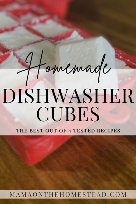 Try this simple, safe, and affordable Homemade Dishwasher Detergent Cube recipe to clean your dishes & reduce household waste! #homemadehousehold #dishwasherdetergent #dishwasherdetergentcubes #dishwasherdetergenttabs #dishwasherdetergentrecipe #homesteadkitchen #homemadecleaningsupplies Dishwasher Pods Diy, Homemade Dish Detergent, Diy Dishwasher Cleaner, Diy Dishwasher Soap, Homemade Dishwasher Soap, Natural Dishwasher Detergent, Diy Dishwasher Detergent, Diy Dishwasher Tablets, Homemade Dishwasher Detergent