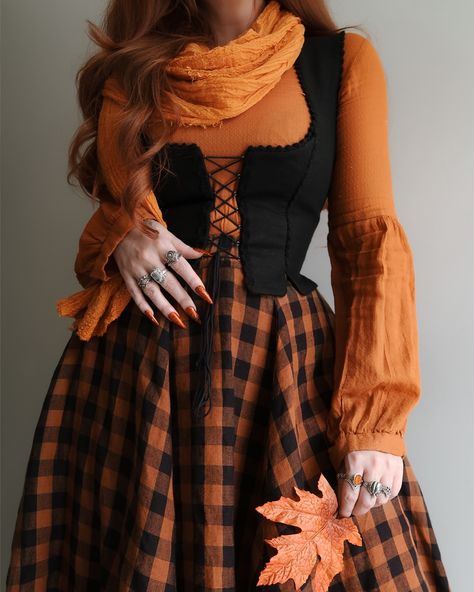 Witch way to the pumpkin patch? 🎃🍁🥧 . A little recreation of an outfit from last year with some Fall favourites 🍁🍂 thanks to my loves @sondeflor , for the perfect pumpkin patch skirt, @voriagh for the most gorgeous black linen bustier and @foxesandravens for the most MAGICAL maple leaf belt of my autumn loving dreams aghhh 🥹🍁😭 I’m still not over this piece! I have lots more spooky ssn ‘fits on the way with all of these Fall faves, but I thought they all went so well together, so why not recr... Linen Bustier, Leaf Belt, Patch Skirt, Autumn Witch, Pumpkin Outfit, Fall Faves, Cozy Fall Outfits, Witch Outfit, Autumn Clothes