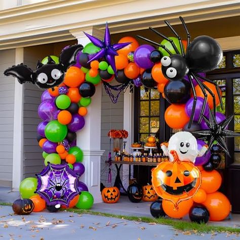 Halloween Balloon Garland Arch Kit 133pcs orange black purple green balloons With Spider Web Bat Ghost Pumpkin diy Spider Balloons for Halloween Horror Night Spooky Birthday Party Boo day Decorations Spooky Birthday Party, Halloween Balloon Garland, Fall Halloween Party, Diy Spider, Spooky Birthday, Halloween Balloon, Green Balloons, Pumpkin Diy, Bat Pumpkin