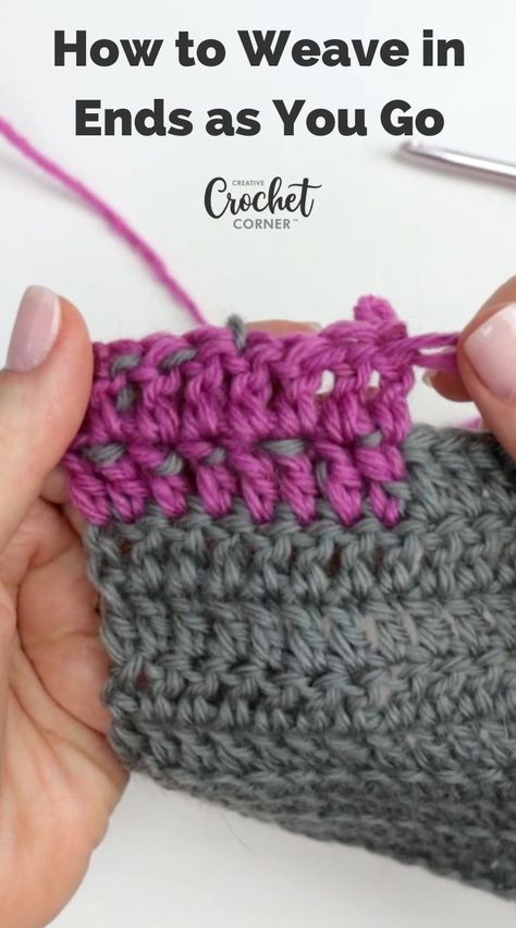 Do you hate to weave in ends on your crochet projects? Dealing with all your yarn tails doesn’t have to be a daunting task. In fact, it’s possible to secure your ends in as you go! In this video, Rebecca Velasquez demonstrates how she likes to weave in ends on a project as she goes. Crochet Vs Knit, Crochet Beanie Pattern Free, How To Weave, Crochet Hack, Crochet Stitches Guide, Crochet Tools, Crochet Weaves, Crochet Beanie Pattern, Crochet Stitches Video