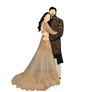 Sangeet Caricature Couple, Sangeet Couple Illustration, Sangeet Caricature, Indian Wedding Couple Illustration, Couple Wedding Outfit, Wedding Outfit Groom, Bride And Groom Illustration, Cartoon Bride, Bride Cartoon