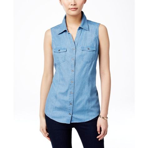 Style & Co. Sleeveless Denim Shirt, ($36) ❤ liked on Polyvore featuring tops, sun wash, sleeve less shirts, sleeveless denim top, sleeveless denim shirt, shirt top and denim top Sleeveless Denim Shirt, Blue Denim Shirt, Sleeveless Shirts, Denim Shirt Dress, Tres Chic, Denim Top, Denim Shirt, Shopping List, Shirt Sleeves