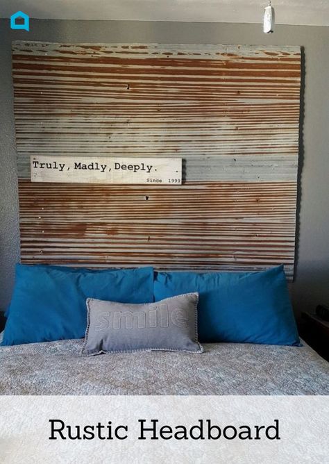 Rustic Headboard Diy, Dyi Wall Art, Rustic Wooden Headboard, Diy Kids Bed, Boring Bedroom, Farmhouse Bedroom Set, Corrugated Metal Wall, Farmhouse Headboard, Tin Ideas