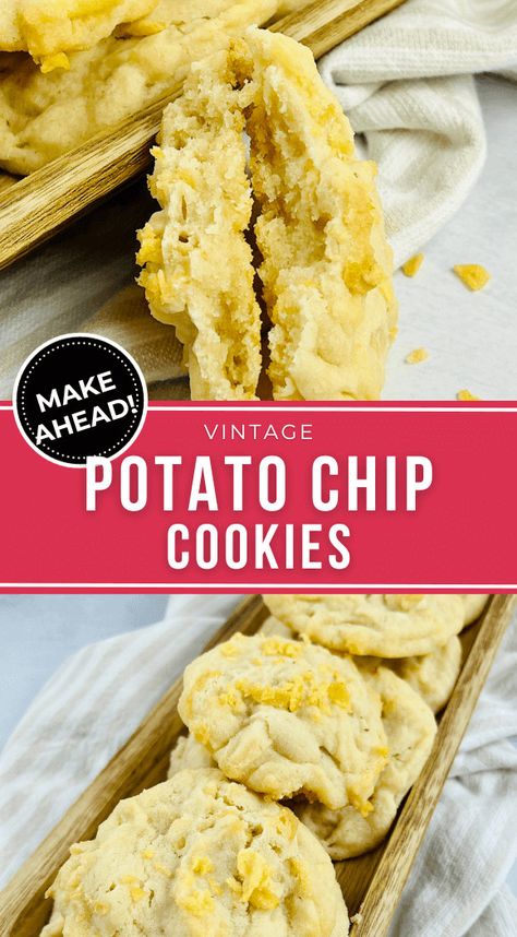 These Vintage Potato Chip Cookies are super easy to make and are the perfect combination of sweet and salty! Lays Potato Chip Cookies, Potato Chips Cookies, Potato Chip Cookies Recipe Pioneer Woman, Potatoe Chip Cookie Recipe, Potato Chip Cookies Recipe, Best Potato Chips, Ruffles Potato Chips, Potato Chip Cookies, Lays Potato Chips