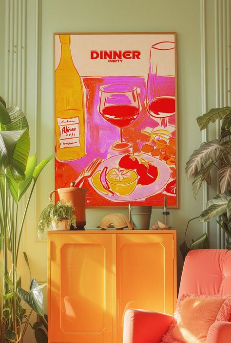 Dining Room Decor, Red Wall Art, Dopamine Decor, Kitchen Wall Decor, Psychedelic Art, Dinner Poster, Vine Poster, Party Poster, Eclectic Art by artevinadesign on Etsy #Your #an #HomeIdeas #Embracing #into #Oasis #InteriorDesign #Transforming #Eclectic #Eclectic #DecorInspiration #HomeStyle #HomeInspiration #Apartment #Charm Wall Art For Dining Room, Trippy Wall Art, Trippy Wall, Colorful Apartment, Industrial Style Decor, Maximalist Wall Art, Dopamine Decor, Eclectic Wall Art, Orange Wall Art