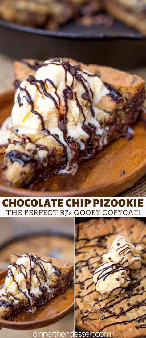 Chocolate Chip Cookie Pizza, Pizookie Recipe, Melted Chocolate Chips, Skillet Desserts, Pizza Dessert, Cookie Pizza, Skillet Cookie, Baked Cookies, Dessert Pizza