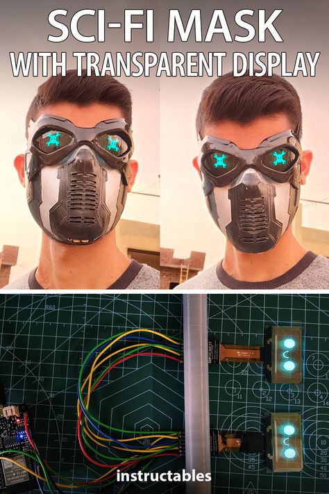 Mukesh_Sankhla made a sci-fi styled mask with transparent display in the eyes. #Instructables #electronics #technology #wearable #costume Future Helmet, Sci Fi Mask, Winter Soldier Mask, Arduino Display, 3d Printed Mask, Arduino Projects Diy, Future Gadgets, Diy Tech, Retro Gadgets