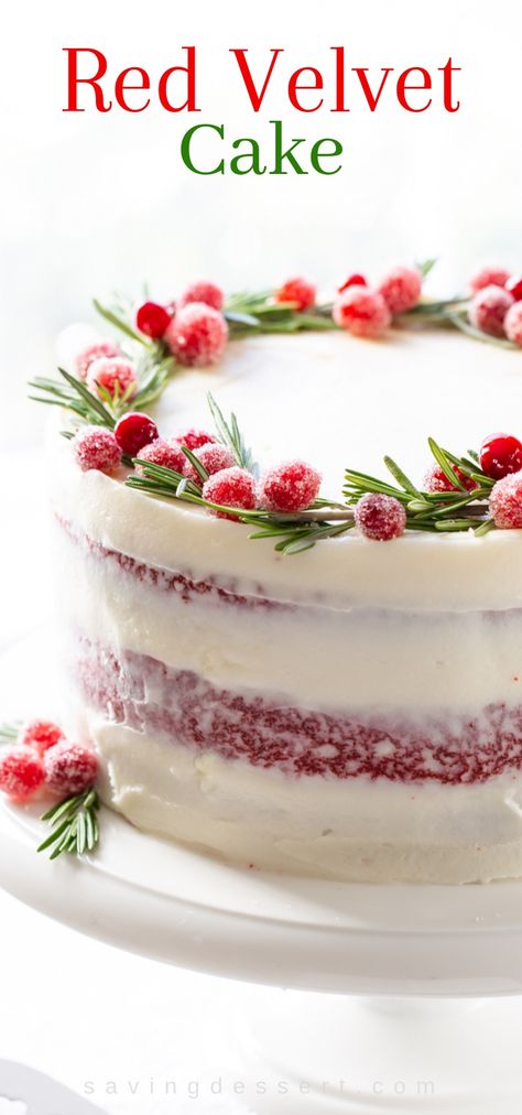 With a delicious tang from the buttermilk, hints of cocoa and a moist, light crumb, and let's not forget the best cream cheese icing on this earth! #redvelvetcake #Christmascake #redvelvetChristmascake #christmasbaking #holidaybaking #holidaycake #cake #bestredvelvetcake #savingroomfordessert #Christmasrecipe #holidayrecipe Best Cream Cheese Icing, Best Red Velvet Cake, Recipe With Cream Cheese, Bolo Red Velvet, Red Velvet Cake Recipe, Velvet Cake Recipes, Sticky Toffee Pudding, Christmas Cake Recipes, Bakery Ideas