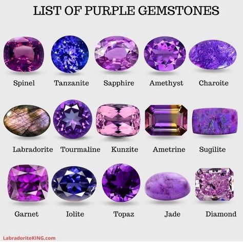 Gems And Stones, Purple Gemstones Chart, Types Of Gemstones For Jewelry, Purple Stone Jewellery, Cool Gemstones, Gems Aesthetic, Purple Stones Crystals, Gem Stone Rings, Gem Stone Jewelry