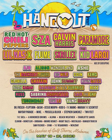 Hangout Fest 2023: Red Hot Chili Peppers, SZA, Calvin Harris, Paramore https://www.musicfestivalwizard.com/festivals/hangout-fest-2023/ Hangout Festival, Hangout Fest, Festival Names, Hangout Music Festival, Edm Music Festivals, Rainbow Kitten Surprise, Kitten Surprise, Alison Wonderland, Rainbow Kittens