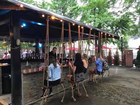 See inside Over-the-Rhine's Treehouse Patio Bar Bar Swings, Backyard Beer Garden, Beer Garden Ideas, Tree Bar, Outdoor Bars, Bar Shed, Outside Bars, Backyard Bar, Patio Swing