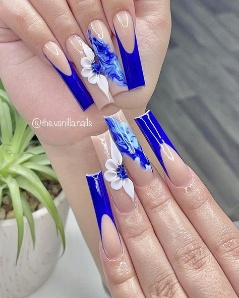 ig: the.vanilla.nails <3 Vanilla Nails, Birthday Nail, Royal Blue Nails, Dark Blue Nails, Aqua Nails, Nail Art At Home, Cute Acrylic Nail Designs, Long Acrylic Nails Coffin, Long Acrylic