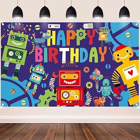 Amazon.com : Robot Birthday Party Backdrop Happy Birthday Photography Backdrop 5.9x3.6ft Robot Photography Background for Gear Robot Birthday Party Decoration Gear Up Robot Party Supplies : Electronics Robot Photography, Robot Birthday Party Decorations, Robot Birthday Party, Robot Theme, Robot Party, Birthday Party Backdrop, Party Photo Backdrop, Birthday Photography, Party Backdrop