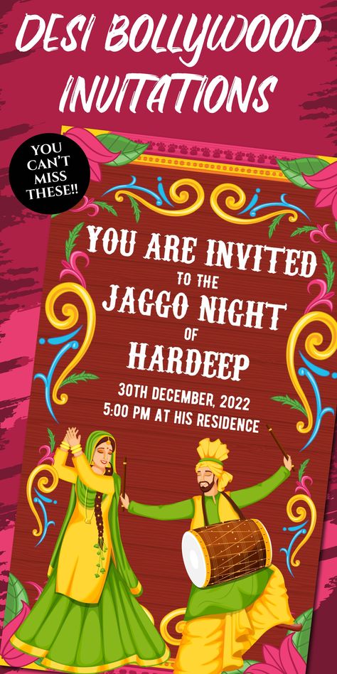 This DIY Punjabi Jaggo invitation template Wedding or Jago invitations, a fusion invite in traditional elegance, is complemented with Indian truck art, perfect for your Jaggo function invite celebrations.This Electronic Jago party invitations template download is one, that you can easily play around with to match your Jaggo Night decor & theme.While the base has been already designed for you, the idea here, is to make it personal with your style, by adding in your own personality to it! Punjabi Night, Indian Truck Art, Jaggo Night, Indian Party Themes, Indian Truck, Travel Inspired Wedding, Luxury Indian Wedding, Asian Inspired Wedding, Night Decor