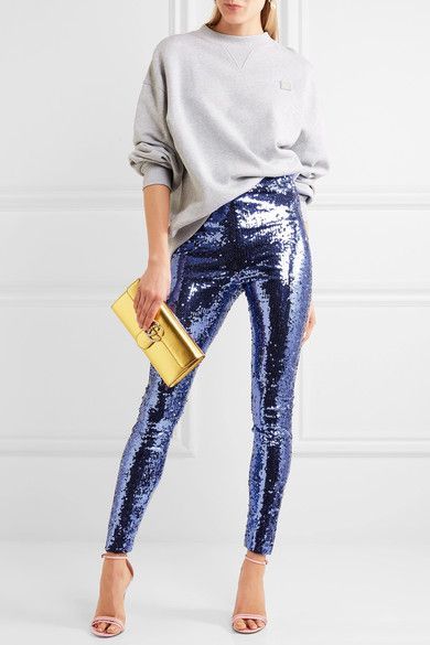 Gucci Sequined tulle leggings Style Analysis, Nye Fashion, Black Iridescent, Gucci Clutch, Iridescent Purple, Sequin Pants, Gucci Outfits, Purple Top, Women's Style