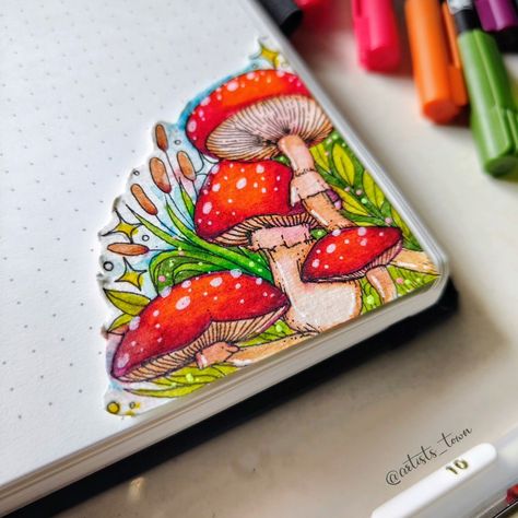 Hello August 🍄🤍 A little creativity after a long time . Materials used: • Pens: @sakuracolorproducts Pigma Micron 01, Gelly Roll (White) • Brush Pen: @sakuracolorproducts Koi Coloring Brush Pen . #brushpenart #brushpen #mushrooms #mushroomdrawing #rainydays #watercolourpainting #watercolourart #bookmarkdrawing #cornerbookmark #mushroombookmark #mushroompainting #diybookmark #diycrafts Coloured Pen Art, Brushpens Art, Water Colour Brush, Colour Brush, Coloring Brush Pen, Water Brush Pen, Book Art Projects, Brush Pen Art, Hello August