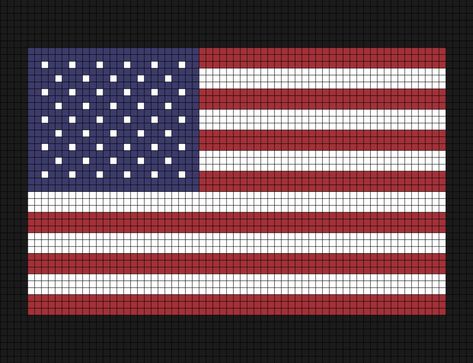 A large pixel art template of the United States of America flag. Also known as the U S A, U S or America. American Flag Pixel Art, Crochet Canadian Flag, American Flag Cross Stitch Pattern, Usa Cross Stitch Pattern, Cross Stitch Flags Of The World, Flag Cross Stitch, United States Flag, America Flag, Pixel Art Grid