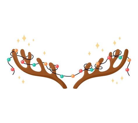 Antlers and garland isolated. Flat vector illustration. Xmas symbol. Horns of deer and colorful lights. Christmas design element on white background Garland Illustration, Antlers Drawing, Colored Christmas Lights, Christmas Antlers, Deer Light, Deer Vector, Deer Horns, Deer Horn, Colorful Lights