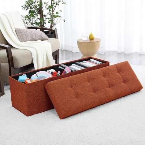 Large Storage Ottoman, Tufted Storage Ottoman, Clutter Free Home, Tufted Ottoman, Linen Storage, Storage Ottoman Bench, Linen Upholstery, Large Storage, Furniture Outlet Stores