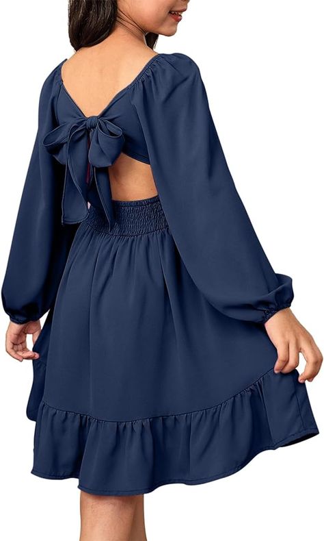 Amazon.com: blibean Girls Long Sleeve Tie Back Dresses Preteen Holiday Boho One Shoulder Dress Teen Wedding Guest Formal Big Kids Solid Outfit Cute Clothes Size 12-13 Years Navy Blue: Clothing, Shoes & Jewelry Holiday Formal Outfit, Boho Wedding Guest Dress, Thanksgiving Clothes, Tie Back Dress, Cute Dress Outfits, Winter Boho, Old Dresses, Semi Formal Dresses, Valentines Outfits