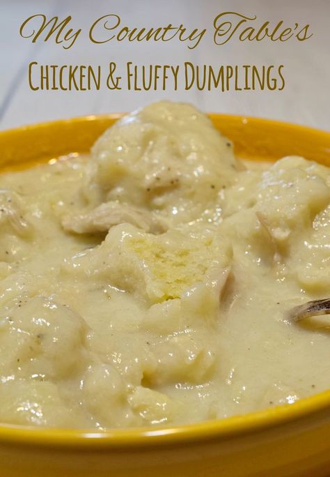 These homemade Chicken & Fluffy Dumplings With Gravy are made with tender cooked chicken, large fluffy dumplings, and a full-flavored thick gravy. So filling and satisfying, this is the best of comfort food! #dumplings #chickenanddumplings #chicken #fluffydumplings Old Fashioned Chicken Dumplings, Chicken Dumplings With Rotisserie, Appalachian Chicken And Dumplings, The Kitchen Food Network Recipes Jeff Mauro, Old Fashioned Dumplings, Thick Chicken And Dumplings, Boiled Chicken And Dumplings, Old Fashioned Dumplings Recipe, Gravy Recipe Chicken