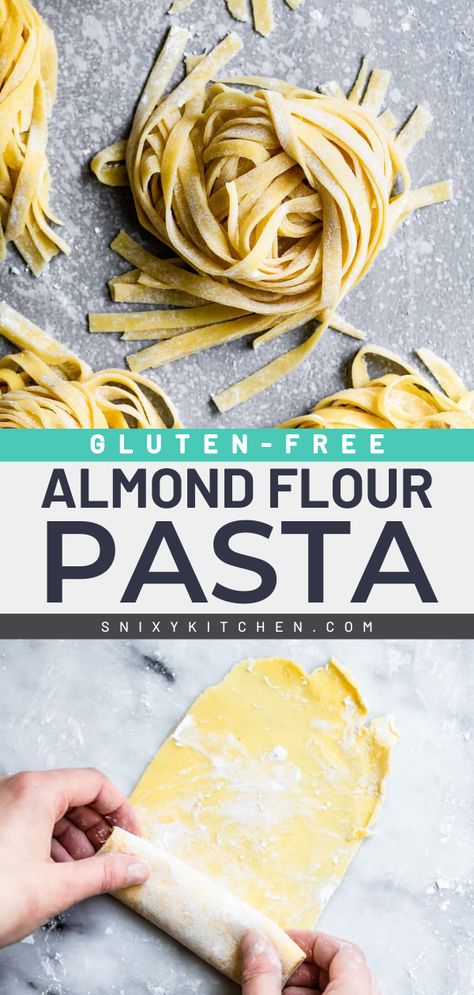 This homemade pasta is a main dish you don't want to miss! It's a gluten-free pasta dough. With a silky texture and a hint of sweet flavor notes, this almond flour pasta recipe is perfect with your favorite sauce. Save this family dinner idea for tonight! Almond Flour Pasta Recipe, Gluten Free Pasta Dough, Almond Flour Pasta, Homemade Gluten Free Pasta, Homemade Pasta Noodles, Grain Free Pasta, Sugar Free Pancakes, Homemade Pasta Dough, Pasta Homemade