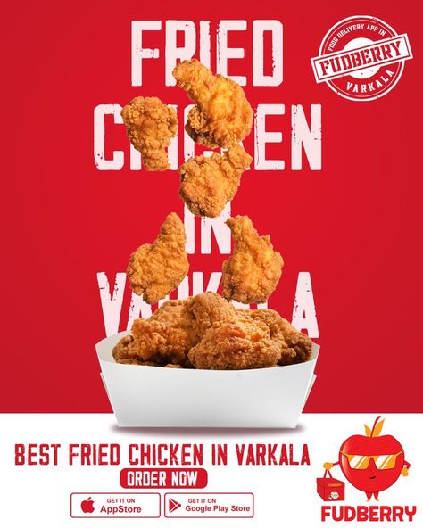 Kfc Advertisement Poster, Chicken Wings Creative Ads, Fried Chicken Creative Ads, Fried Chicken Poster Design, Fried Chicken Ads, Fried Chicken Branding, Kfc Ads, Kfc Poster, Fried Chicken Poster