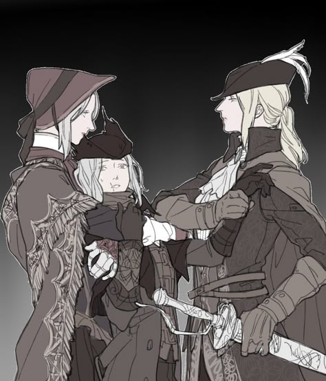 Can I be the one in the middle?!? Found on vk.com/bloodbornearts Bloodborne Hunter X Maria, Elden Ring Yuri, Bloodborne Lady Maria X Hunter, Lady Maria And Doll, Doll X Hunter Bloodborne, The Doll Bloodborne Art, Hunter X Doll Bloodborne, Lady Maria X Hunter, Good Hunter Bloodborne