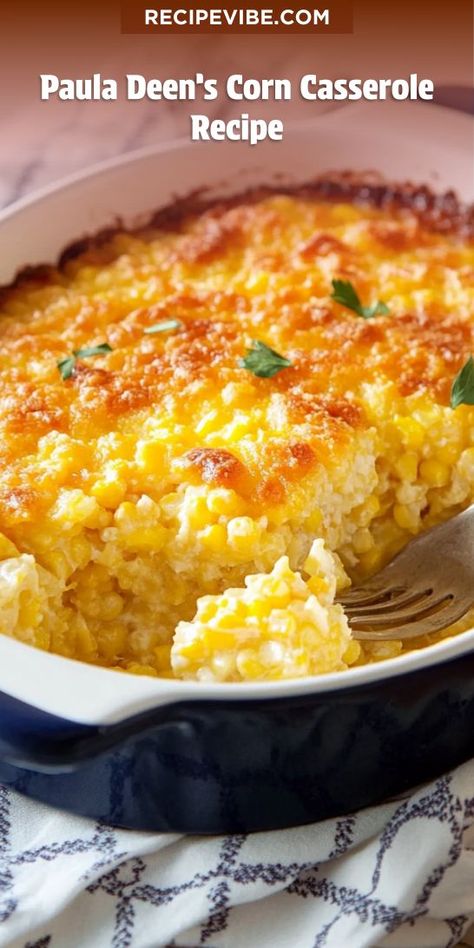 Looking for a delicious side dish to wow your Thanksgiving guests? Paula Deen’s Corn Casserole Recipe combines creamy corn and a hint of sweetness for the perfect holiday treat. Save this recipe for your Thanksgiving gathering to ensure your table is filled with warmth and flavor! Cream Cheese Corn Casserole, Corn Casserole Crockpot, Sweet Corn Casserole, Cheesy Corn Casserole, Cheese Corn Casserole, Easy Corn Casserole, Corn Recipes Side Dishes, Cream Corn Casserole, Cream Cheese Corn