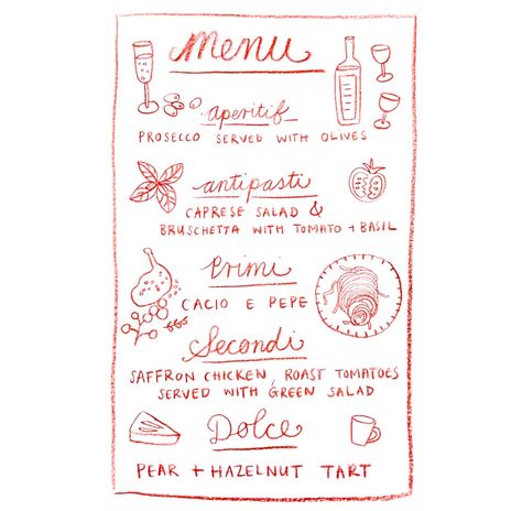 Simple wedding menu minimalist pencil drawing Italian wedding