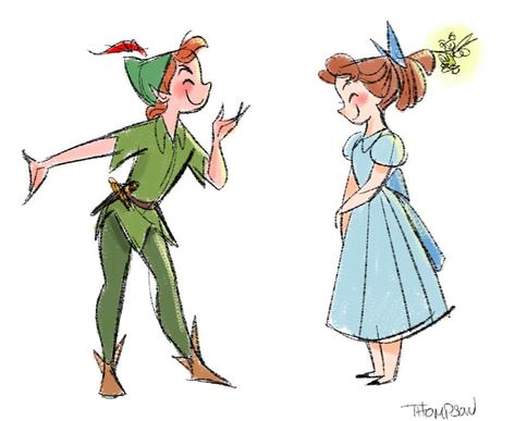 Peter and Wendy. #Disney #doodle #peterpan #wendydarling #tinkerbell #sthompsonart Steve Thompson Disney, Wendy Disney, Steven Thompson, Deco Disney, Disney Doodles, Peter Pan And Tinkerbell, Drawing Hair, Images Disney, Disney Sketches