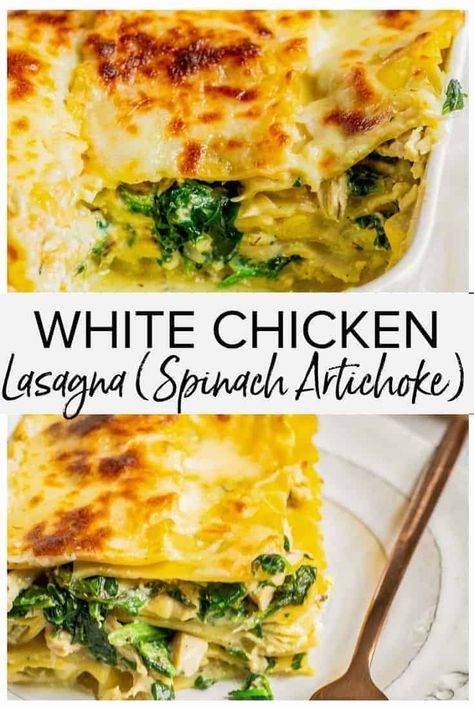 Chicken Artichoke Lasagna, Spinach Artichoke Lasagna, Recipe Artichoke, Lasagna Spinach, Lasagna Recipe Videos, Artichoke Lasagna, Homemade Chicken Alfredo, White Chicken Lasagna, Chicken Lasagna Recipe