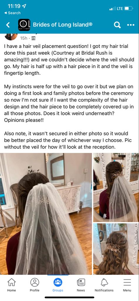 Vail Placement Hair Down, Wedding Veil Placement Hair Down, How To Wear A Veil With Updo, How To Keep A Veil In Your Hair, Veil Placement Updo, Wedding Hair Half Up Half Down With Veil, Half Up Half Down Wedding Hair With Veil, Bridal Hair Half Up With Veil, Veil Placement