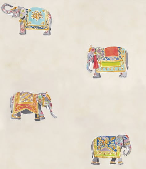 Caitlin Mcgauley, Elephant Wallpaper, Domino Magazine, Cream Wallpaper, Indian Elephant, Elephant Art, Indian Art Paintings, Wallpaper Collection, Pattern Play