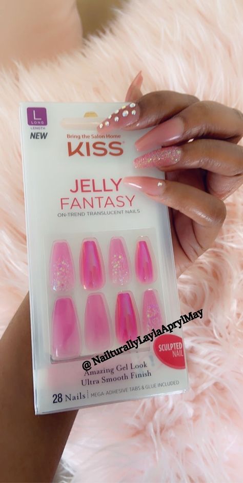 Kiss Glue On Nails, Kiss Nails Kit, Kiss Press On Nails, Impress Nails, Sculpted Nails, Pink Gel Nails, Kiss Nails, Fantasy Nails, Best Nail Salon