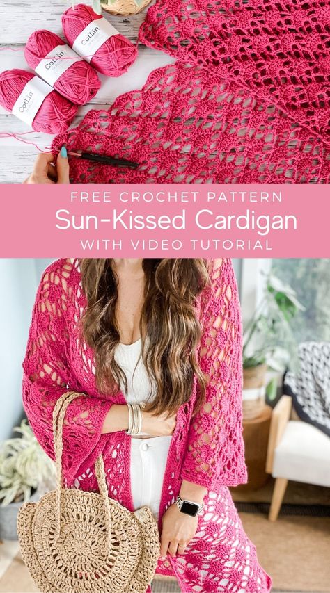 Sun-kissed cardigan crochet pattern and video. Crochet this beautiful lace stitch crochet cardigan in XS-5X sizes. Lace Stitch Crochet, Hand Crocheting, Crochet Gilet, Crochet Lace Cardigan, Lace Cardigan Pattern, Crochet Kimono Pattern, Crochet Kimono Cardigan, Cardigan Crochet Pattern, Crochet Cardigan Pattern Free