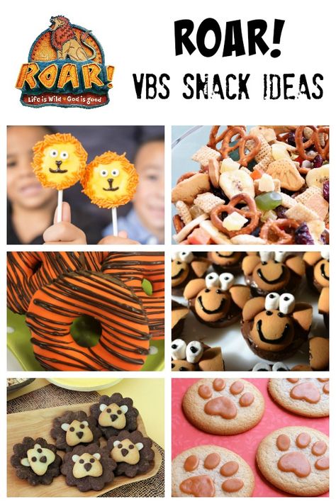 Roar! VBS Snack Ideas - Southern Made Simple Jungle Theme Food, Vbs Snack Ideas, In The Wild Vbs, Jungle Snacks, Bible School Snacks, Safari Snacks, Jungle Food, Snacks School, Jungle Vbs