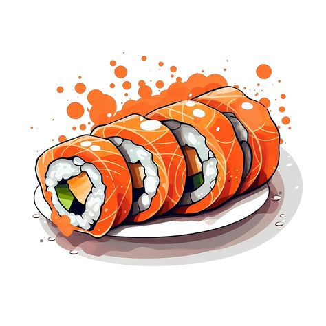 Sushi Art Illustration, Cartoon Sushi, Sushi Illustration, Sushi Drawing, Sushi Cartoon, Drawing Japanese, Small Restaurant Design, Food Art Painting, Small Restaurant