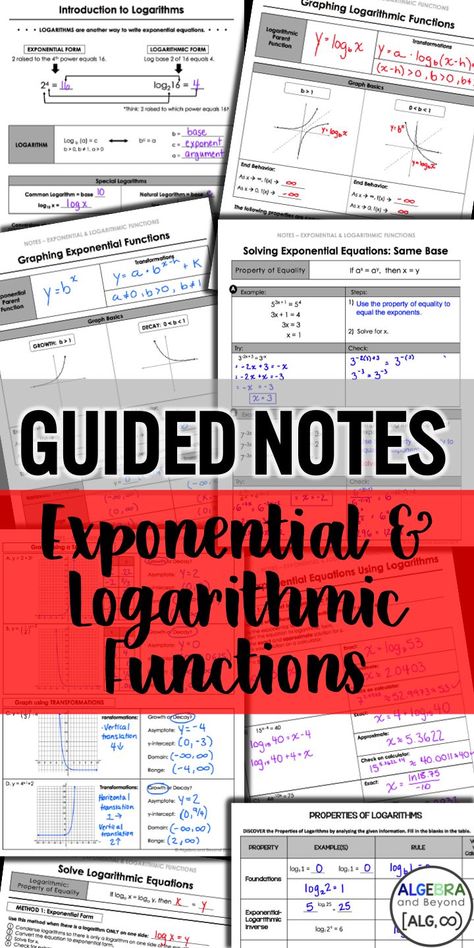 Exponential And Logarithmic Functions, Logarithmic Functions, High School Math Classroom, Exponential Functions, College Algebra, School Algebra, Algebra Activities, Math Graphic Organizers, Math Education