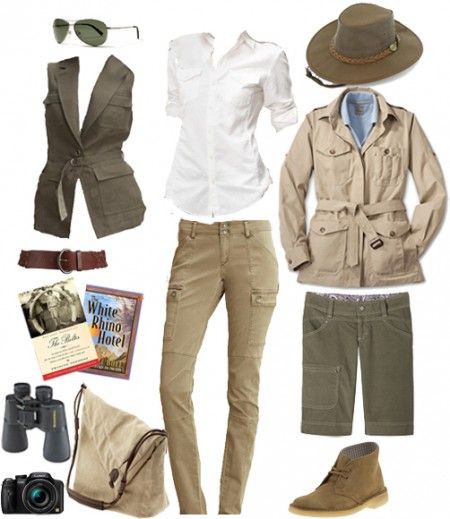 I noted the proliferation of clothes that smacked of a 1950s-era safari—microfiber fishing shirts with epaulets, floppy-brimmed hats, and shorts with enough pockets to carry a week’s worth of rations. Safari Outfit Women, Kenya Trip, Moda Safari, Africa Clothes, Safari Costume, Adventure Fashion, South Africa Safari, How To Have Style, Safari Outfit