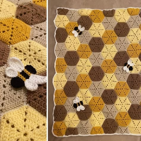 Bee Crochet Blanket, Honey Bee Crochet, Bee Quilt, Hexagon Crochet, Bee Crochet, Crochet Blanket Designs, Crochet Blanket Afghan, Crochet Bee, Crochet Design Pattern