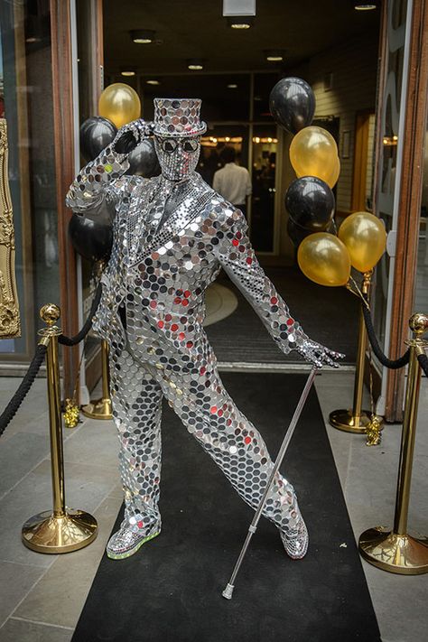 Mirror Costume, Human Statue, Experiential Marketing Events, Mirrored Costume, Studio 54 Party, Dance Props, Mirror Man, Disco Theme, Circus Costume